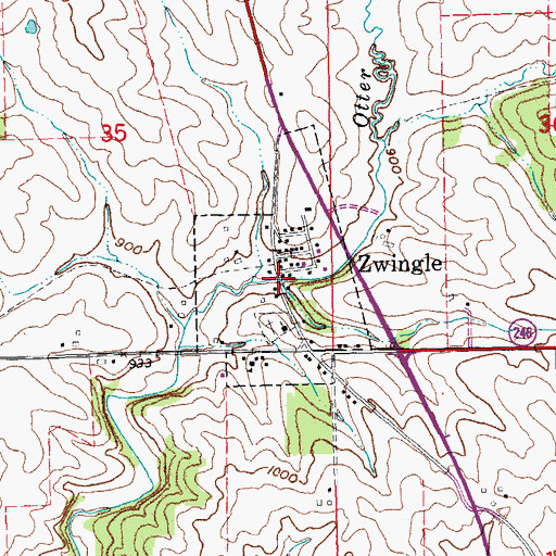 Topographic Map of City of Zwingle, IA