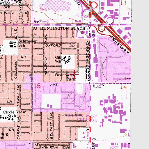 Topographic Map of Brunswick Park, CA