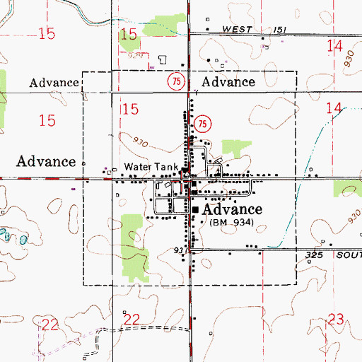 Topographic Map of Town of Advance, IN