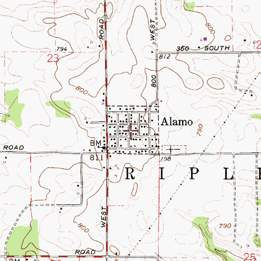 Topographic Map of Town of Alamo, IN