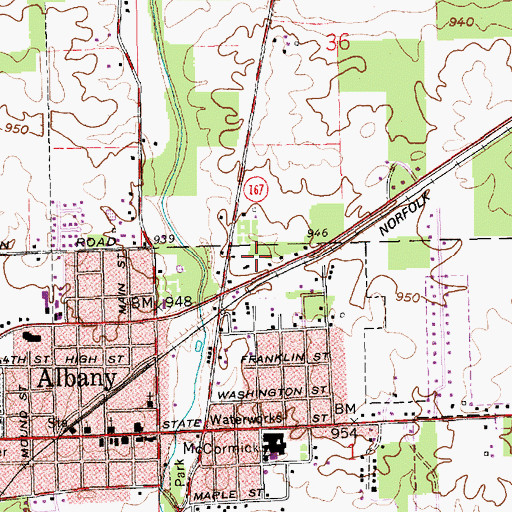 Topographic Map of Town of Albany, IN