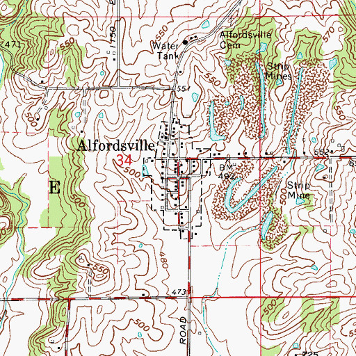 Topographic Map of Town of Alfordsville, IN
