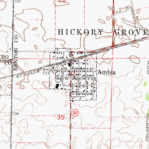 Topographic Map of Town of Ambia, IN