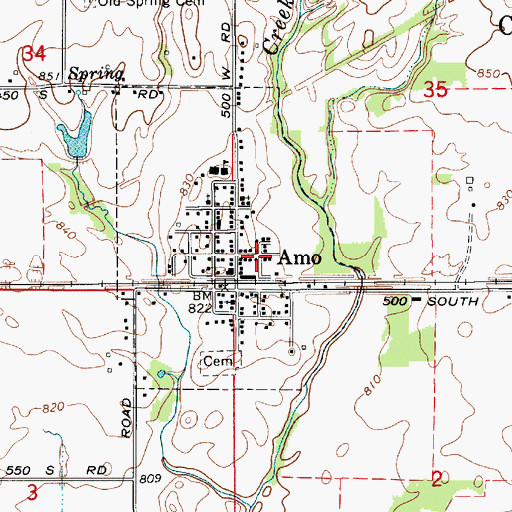 Topographic Map of Town of Amo, IN