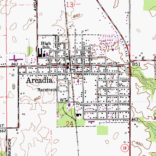 Topographic Map of Town of Arcadia, IN