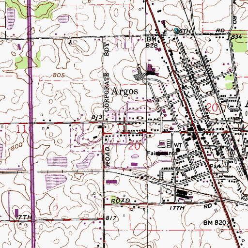 Topographic Map of Town of Argos, IN
