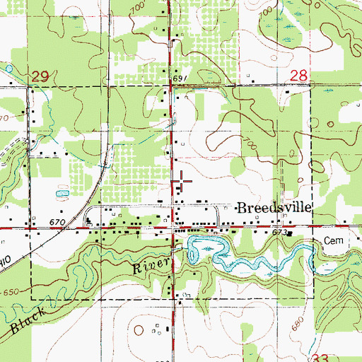 Topographic Map of Village of Breedsville, MI
