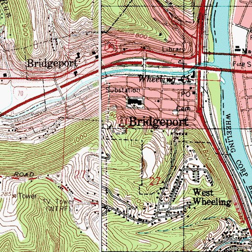 Topographic Map of Village of Bridgeport, OH