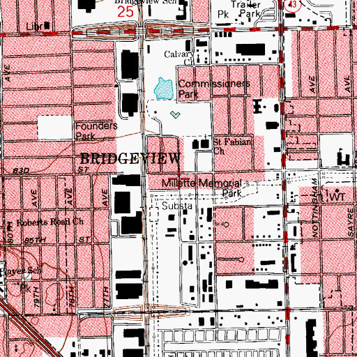 Topographic Map of Village of Bridgeview, IL