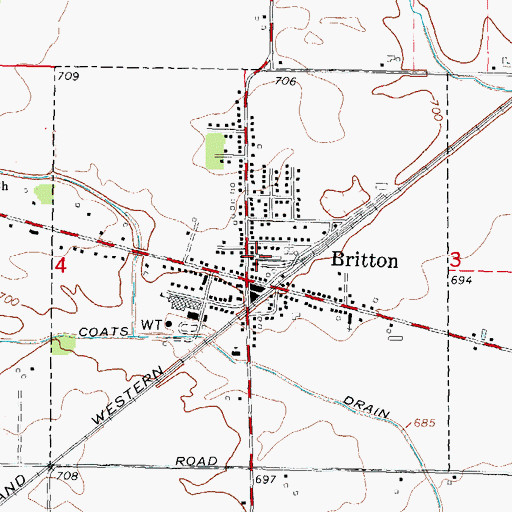 Topographic Map of Village of Britton, MI