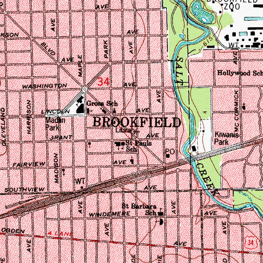 Topographic Map of Village of Brookfield, IL