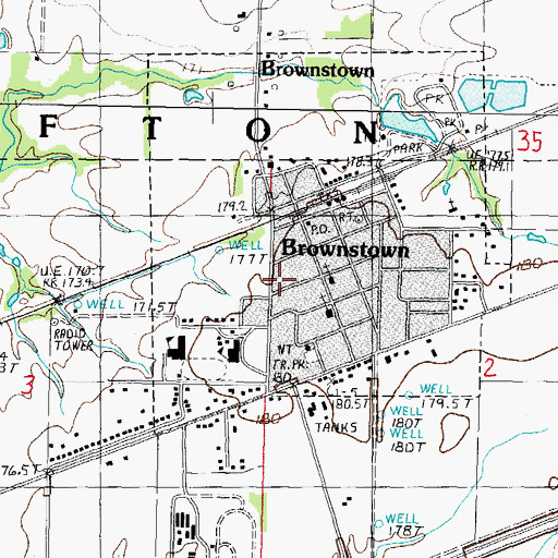 Topographic Map of Village of Brownstown, IL