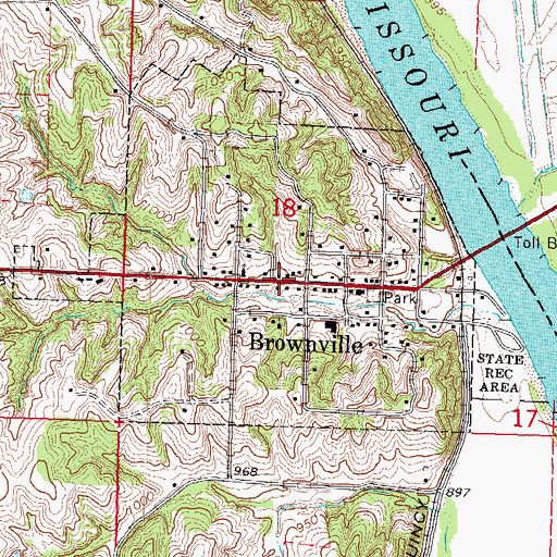 Topographic Map of Village of Brownville, NE