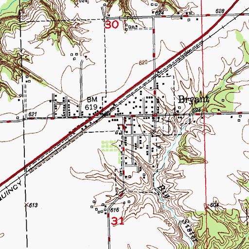 Topographic Map of Village of Bryant, IL