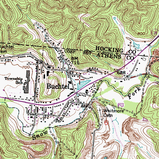 Topographic Map of Village of Buchtel, OH
