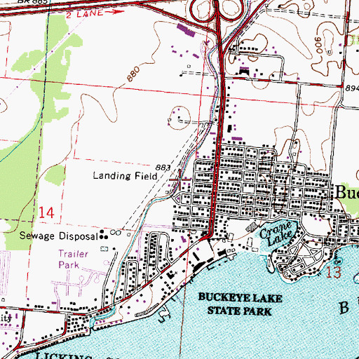 Topographic Map of Village of Buckeye Lake, OH