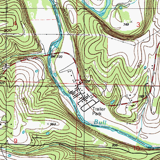 Topographic Map of Village of Bull Creek, MO