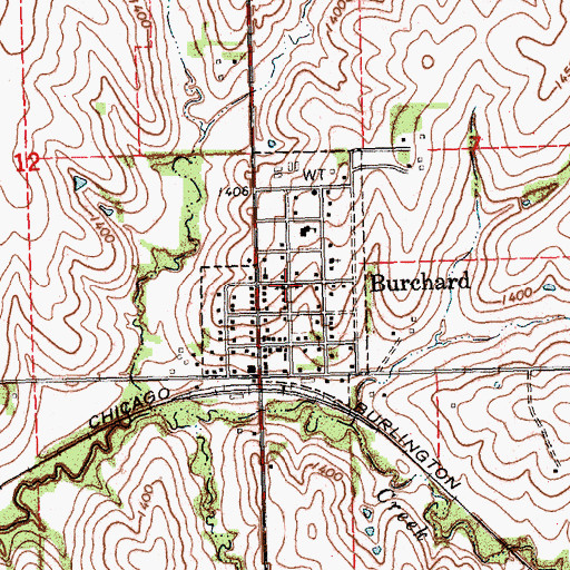 Topographic Map of Village of Burchard, NE
