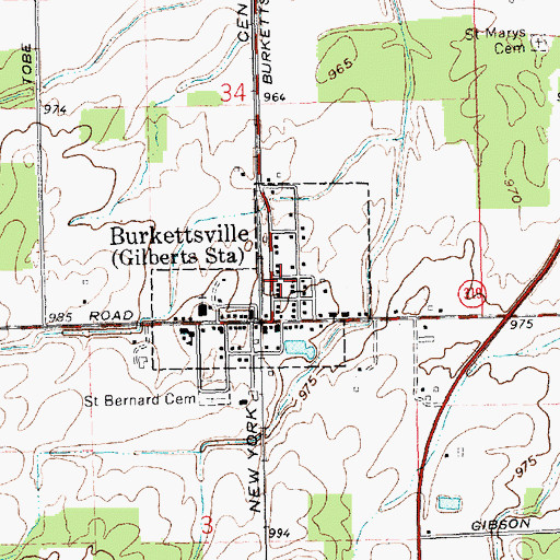 Topographic Map of Village of Burkettsville, OH
