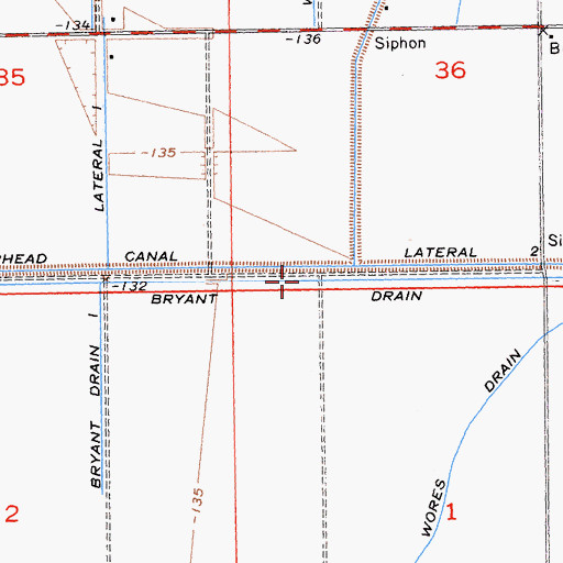 Topographic Map of Bryant Drain, CA