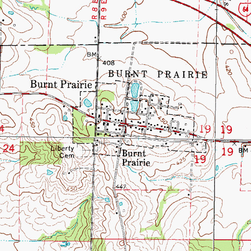 Topographic Map of Village of Burnt Prairie, IL
