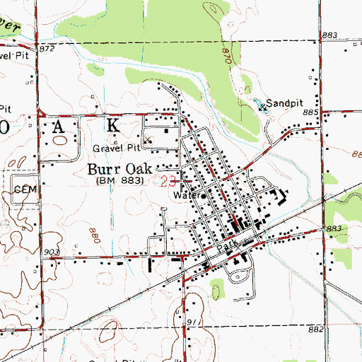 Topographic Map of Village of Burr Oak, MI