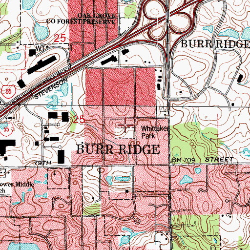 Topographic Map of Village of Burr Ridge, IL