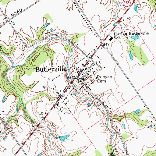 Topographic Map of Village of Butlerville, OH