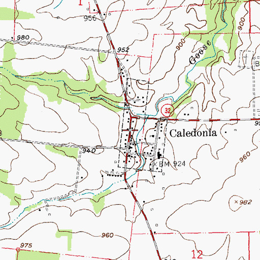 Topographic Map of Village of Caledonia, MO