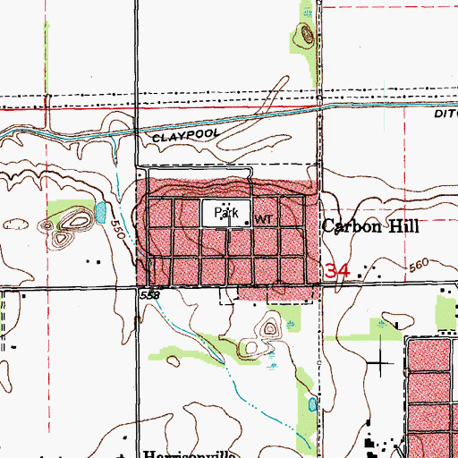 Topographic Map of Village of Carbon Hill, IL
