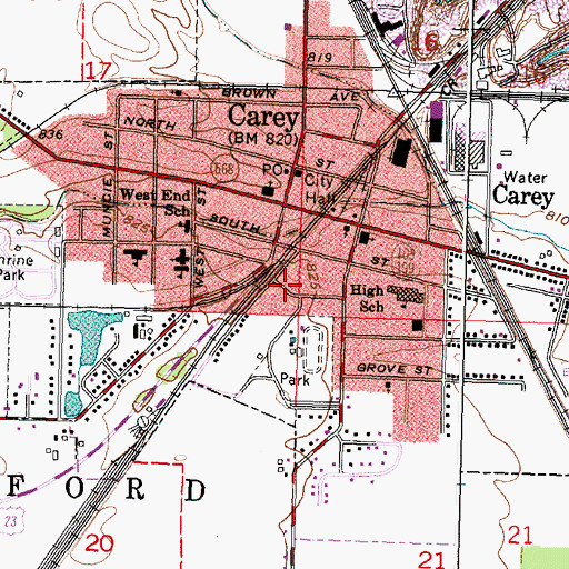 Topographic Map of Village of Carey, OH