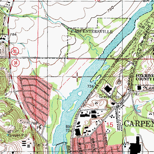 Topographic Map of Village of Carpentersville, IL
