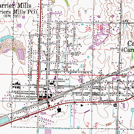 Topographic Map of Village of Carrier Mills, IL