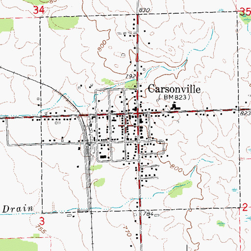 Topographic Map of Village of Carsonville, MI