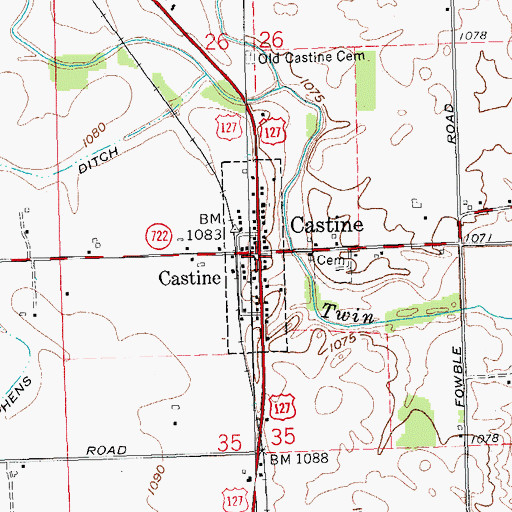 Topographic Map of Village of Castine, OH