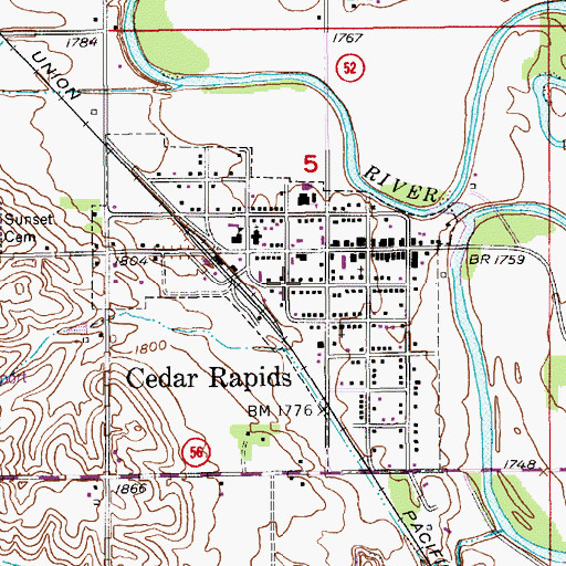 Topographic Map of Village of Cedar Rapids, NE