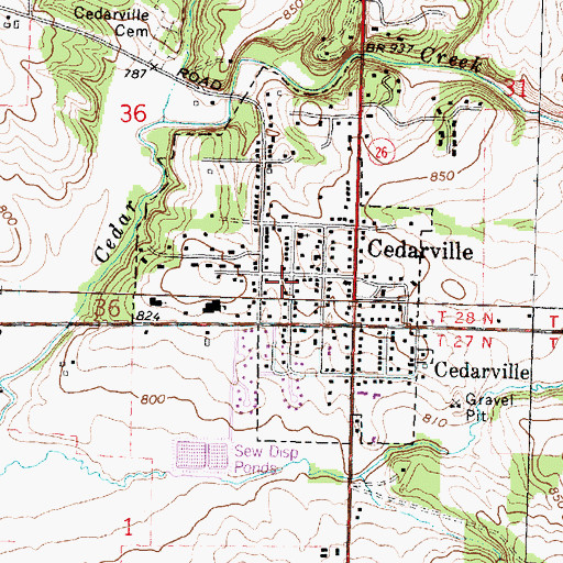 Topographic Map of Village of Cedarville, IL