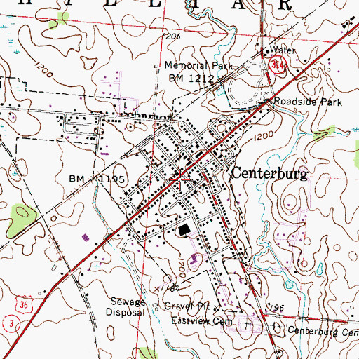 Topographic Map of Village of Centerburg, OH