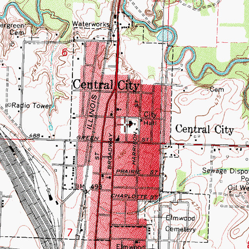 Topographic Map of Village of Central City, IL