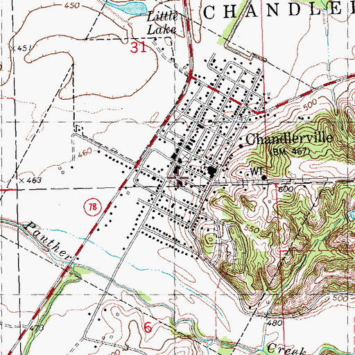 Topographic Map of Village of Chandlerville, IL