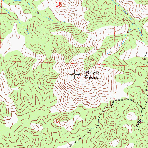Topographic Map of Buck Peak, CA