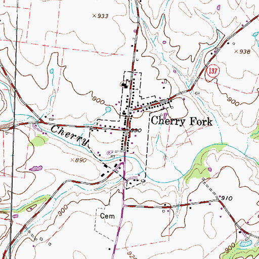Topographic Map of Village of Cherry Fork (historical), OH