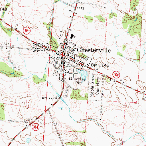 Topographic Map of Village of Chesterville, OH