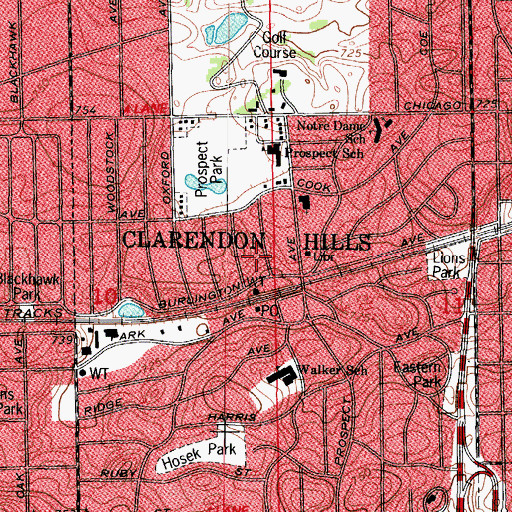 Topographic Map of Village of Clarendon Hills, IL