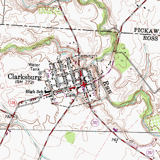 Topographic Map of Village of Clarksburg, OH