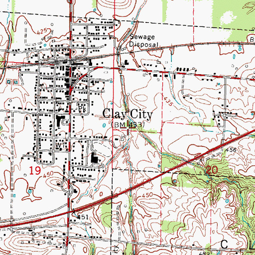 Topographic Map of Village of Clay City, IL