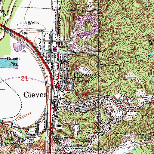 Topographic Map of Village of Cleves, OH