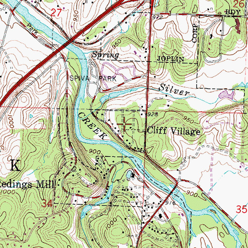 Topographic Map of Village of Cliff Village, MO