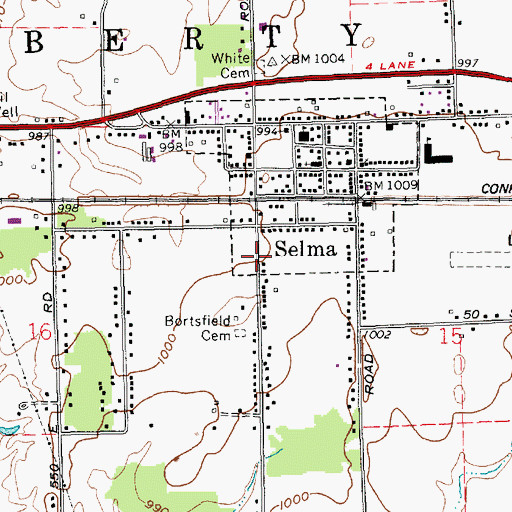 Topographic Map of Town of Selma, IN