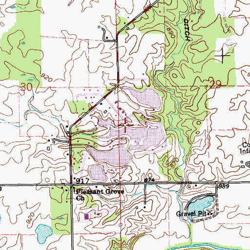 Topographic Map of Town of Shamrock Lakes, IN